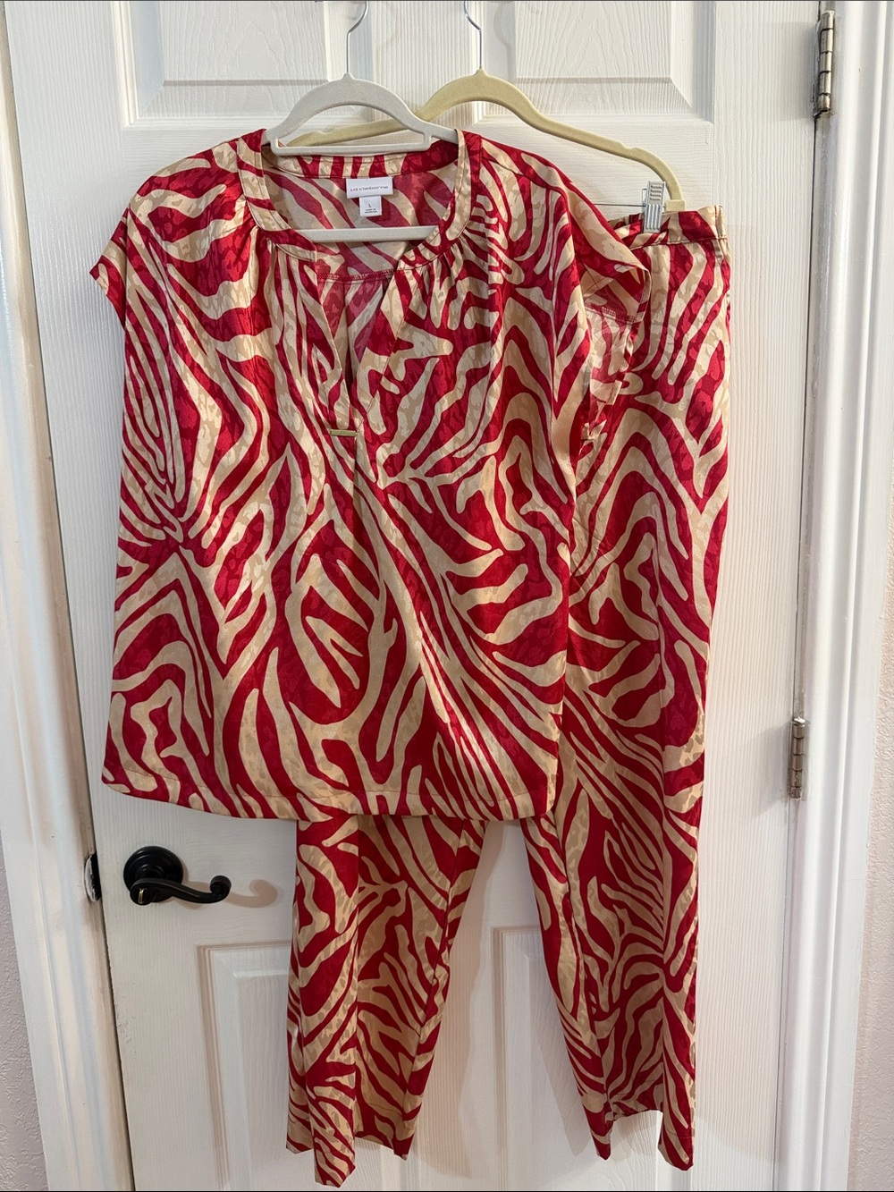 Liz Claiborne Red and Cream Zebra-Print Pajama Set